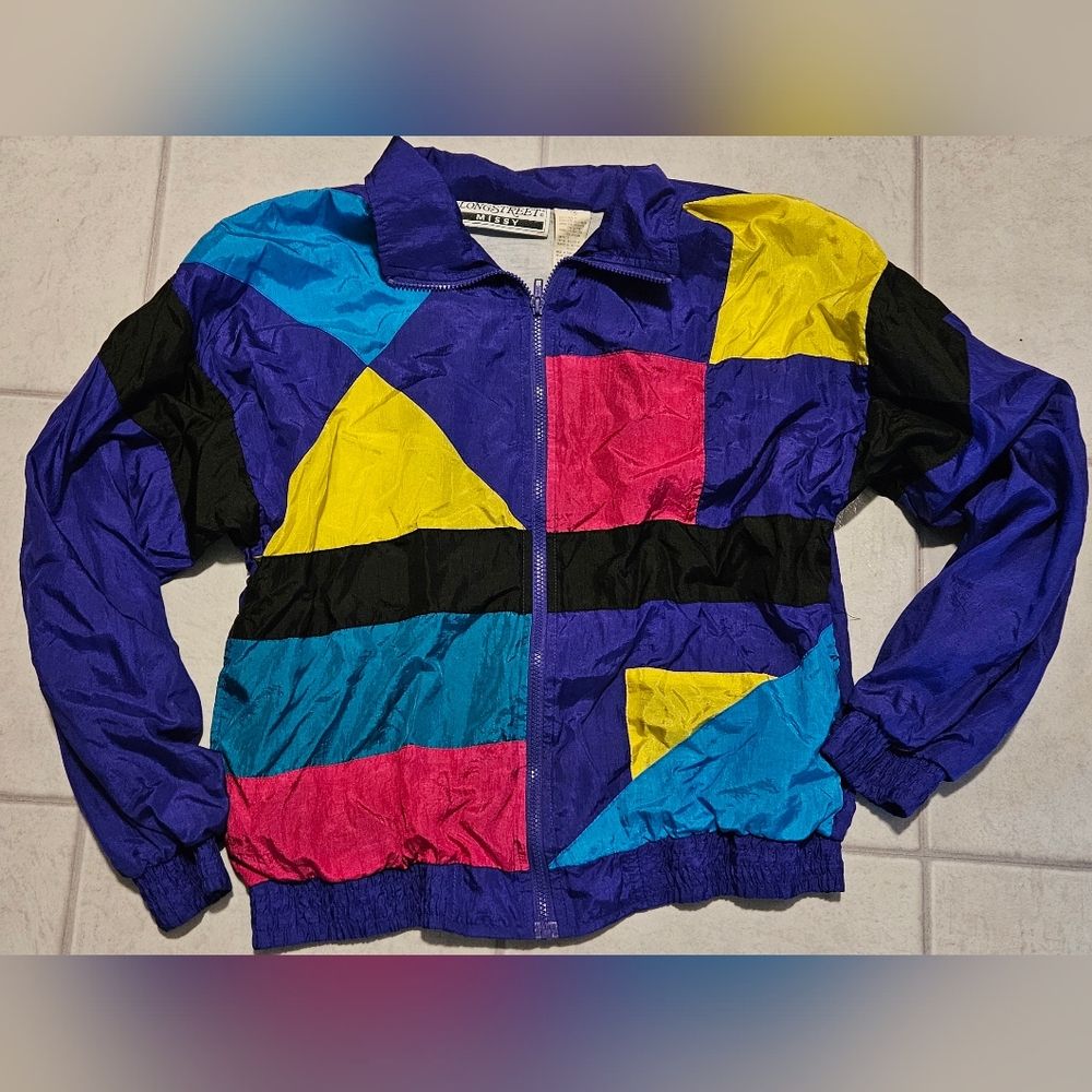 Vintage Long Street Missy Color Block Windbreaker Jacket Retro 80's